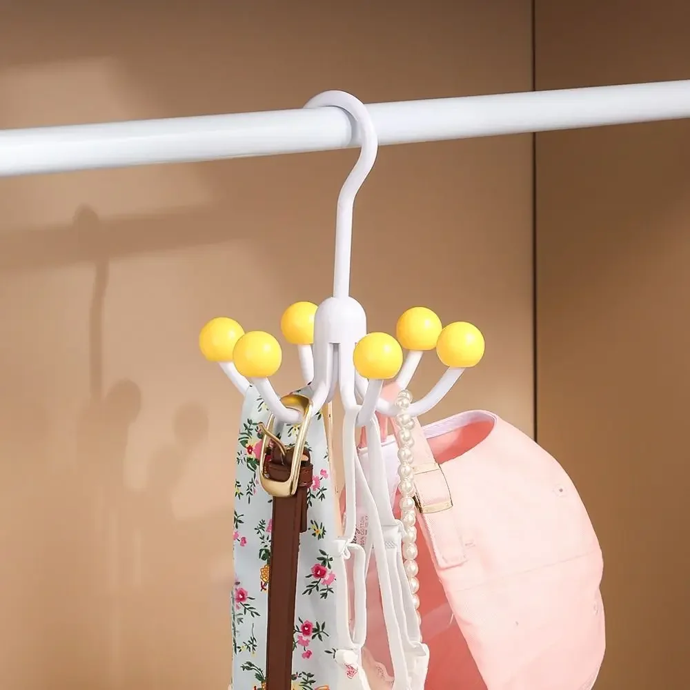 Multifunctional Home Clothes Hanger Portable Dopamine 360°Rotating Hook With 6 Balls Space Saving Scarf Tie Display Rack
