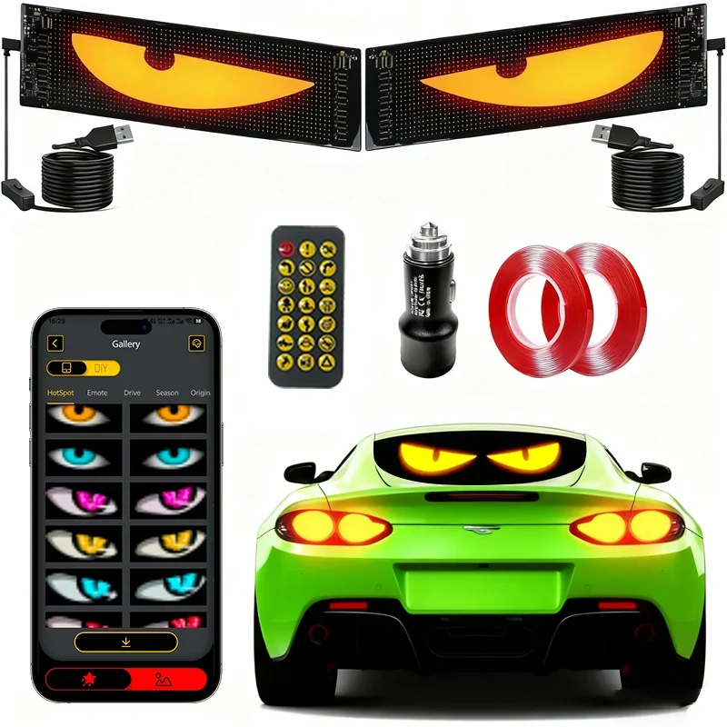 

2PCS Devil Eyes Light Windshield Programmable LED Display Flexible Soft Screen DIY Dynamic Text Music Sync Timer for Cars Truck