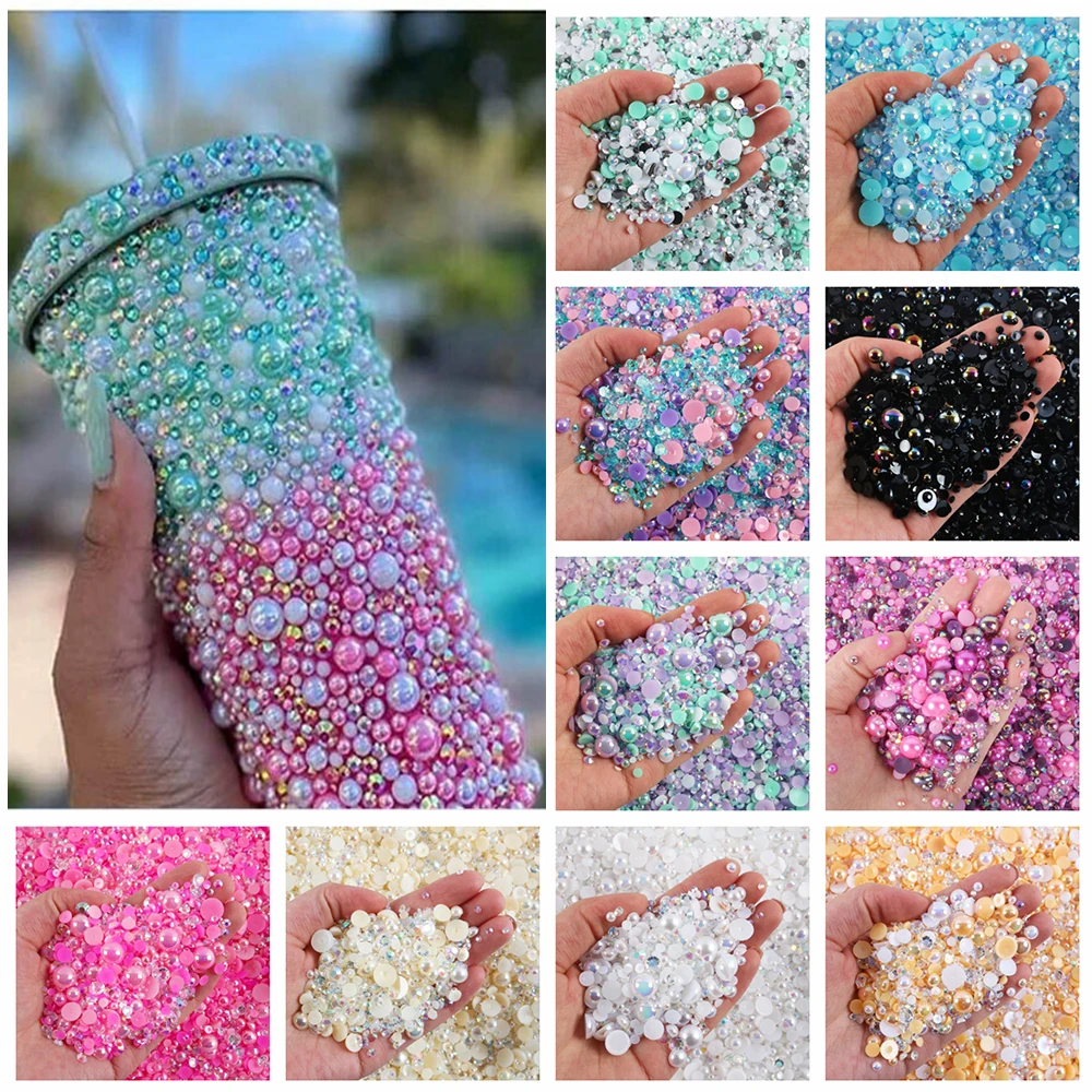 Mixed Size 3mm-10mm Resin Rhinestones Half Round Pearl Rhinestone For Jewelry Decoration Bottles Tumblers Nail Art Clothes Shoes