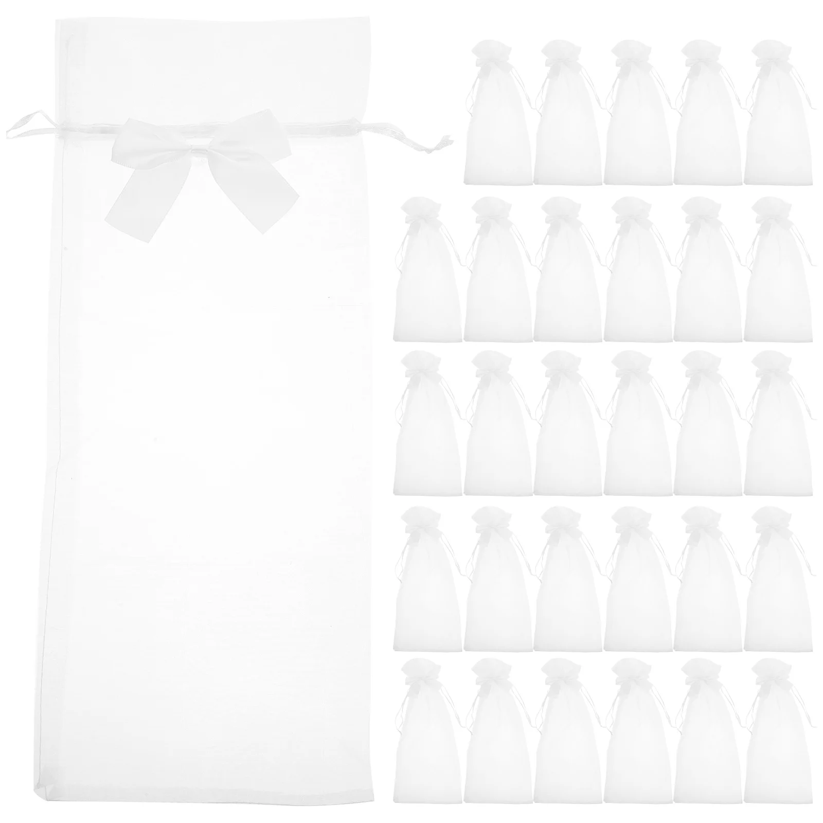 

30 Pcs Red Gauze Bags Portable Bottle Gift Sheer Mesh Jewelry Favor Pouches Drawstring Design Wedding Party Christmas