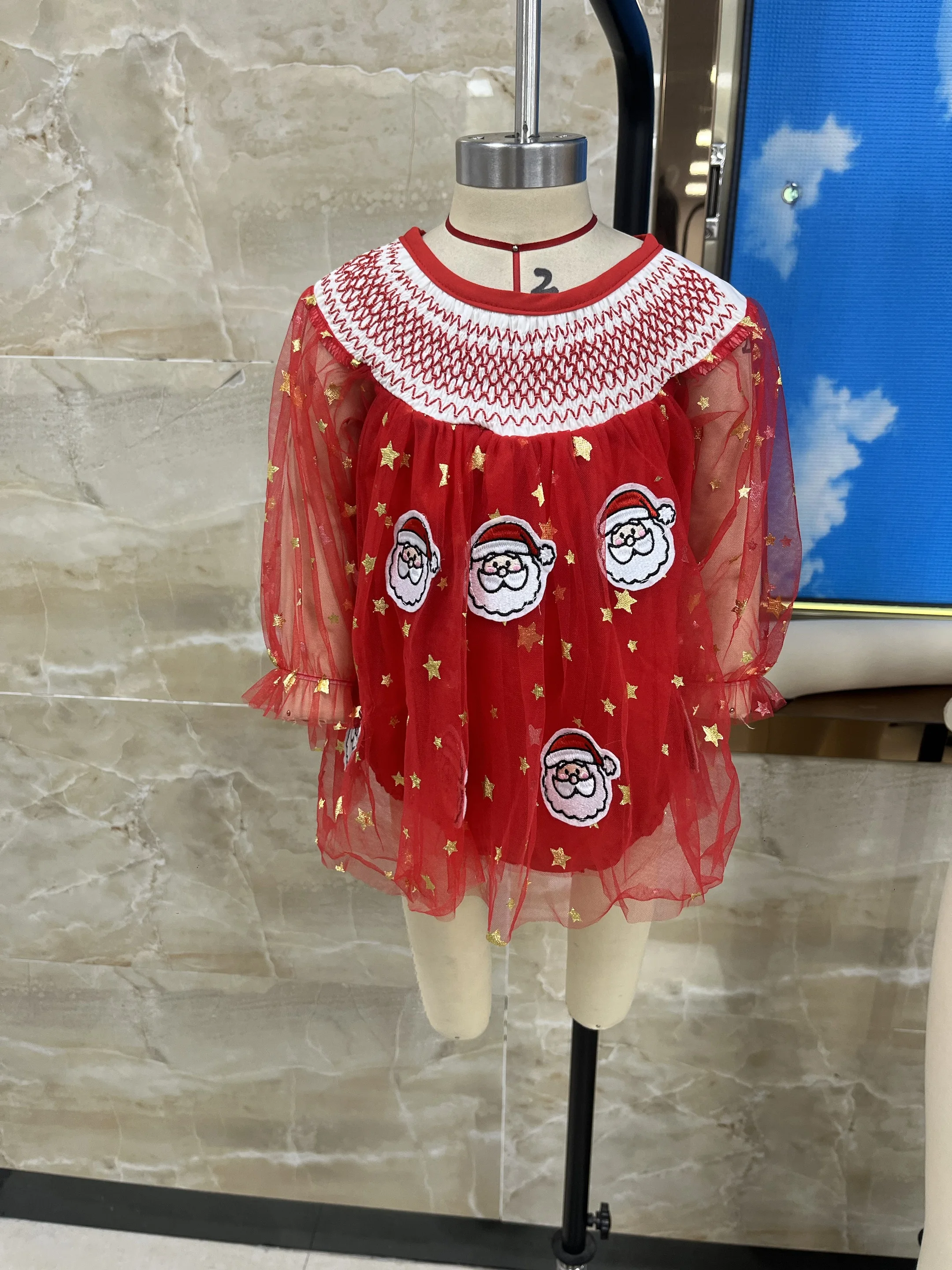 

Baby Clothing Girls Mesh Christmas Rompers Dress Santa Claus Star Print Long Sleeve Jumpsuits for Newborn Xmas Clothes