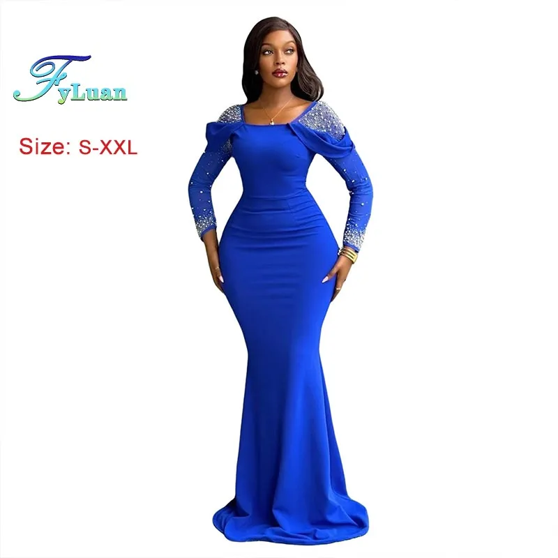 

Новая модная женская одежда, однотонное длинное платье с квадратным воротником и длинными рукавами, облегающее длинное платье, темпераментное утягивающее банкетное платье