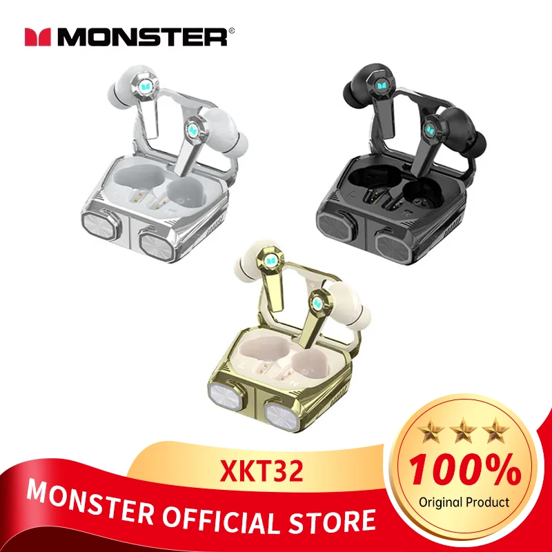 Monster XKT32 TWS Earphones Wireless Bluetooth 5.4 HiFi Headphones Noise Reduction Headset IPX4 Waterproof Sport Earbuds with Mi