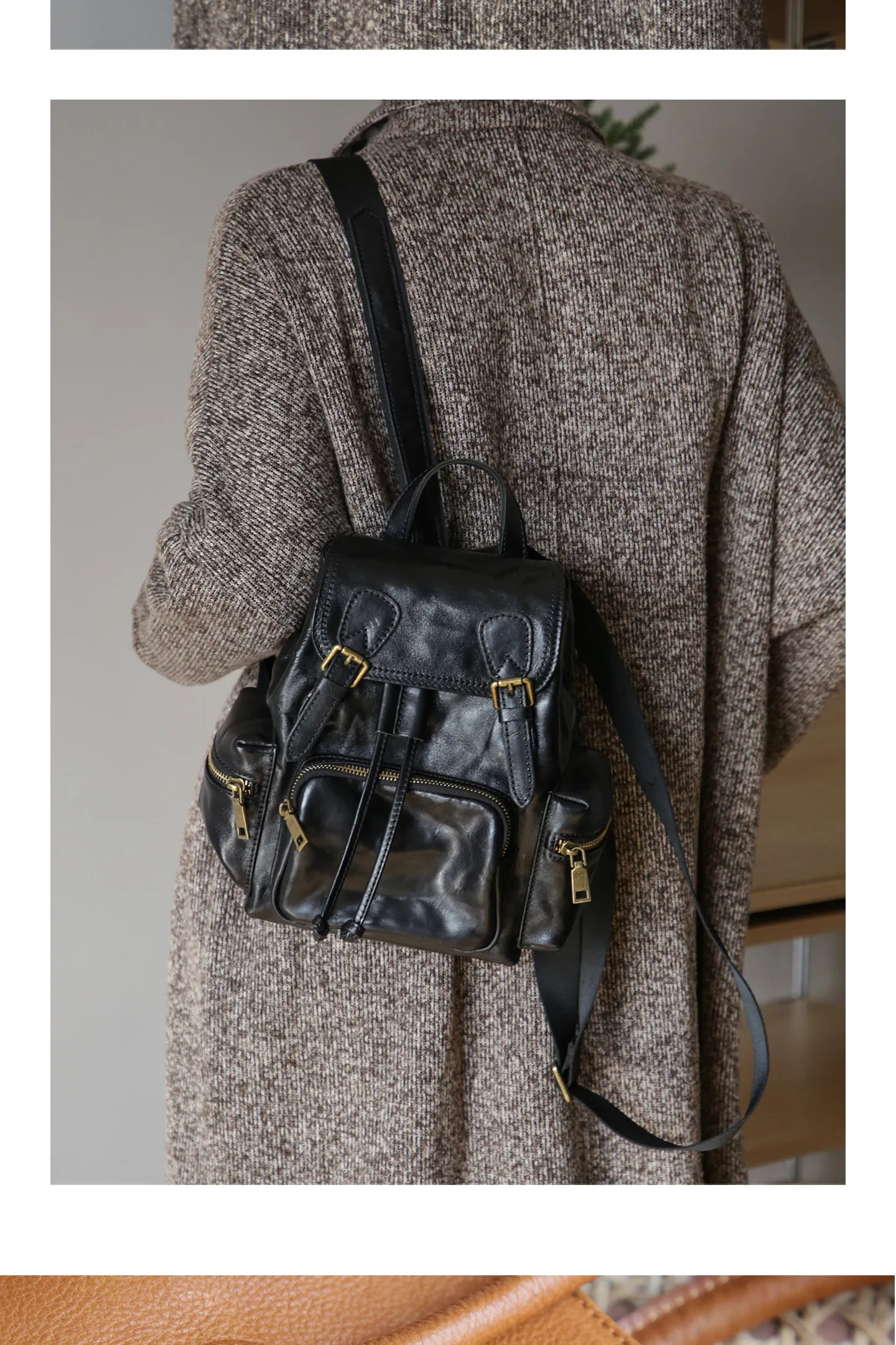 Vintage-Organizer, Designer-Handtaschen aus echtem Leder, Damenrucksäcke für lässige Wochenendreisen, echter Rindsleder-Rucksack für Frauen. – Detail 17