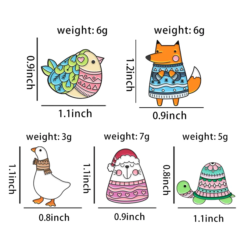 Winter Warming Animals Enamel Pins Fox Duck Bird Turtle With Sweater Brooches Lapel Badges  Bag Christmas Jewelry Gift Wholesale