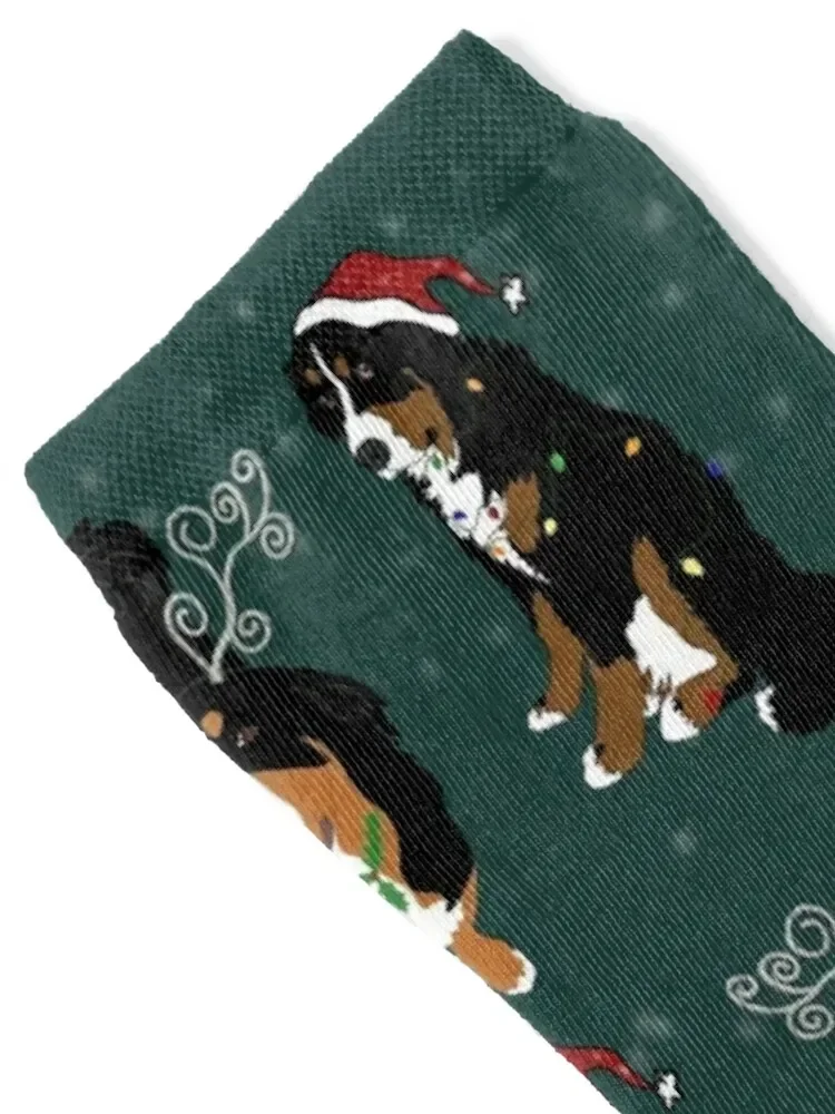 Christmas Holiday Bernese Mountain Dog Pattern-Green Socks cartoon Stockings man Designer Man Socks Women's