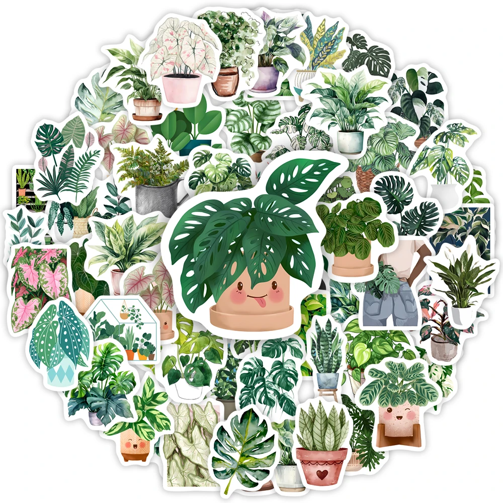 Cute Green Plant Stickers Leaf Pattern DIY Kids Toys Gift Decorative Decal for Scrapbook Journal Diary Laptop Luggage Waterproof