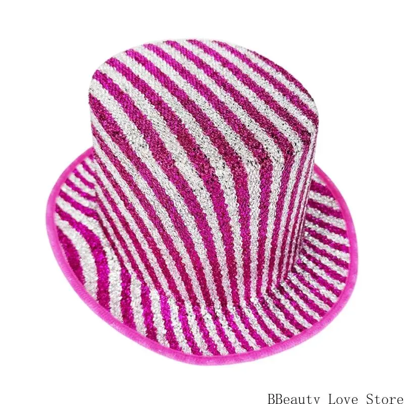 Stripe Top Hat Magicians Party Costume Glitters Fabric Adult Cosplay Hat