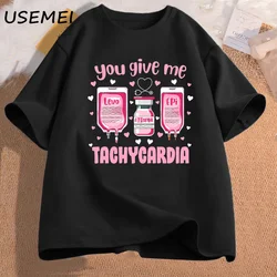 You Give Me Tachycardia T-shirt Valentine's Day ICU Nurse T Shirt Women Short Sleeve Critical Care Rn Medical Valentine Tee