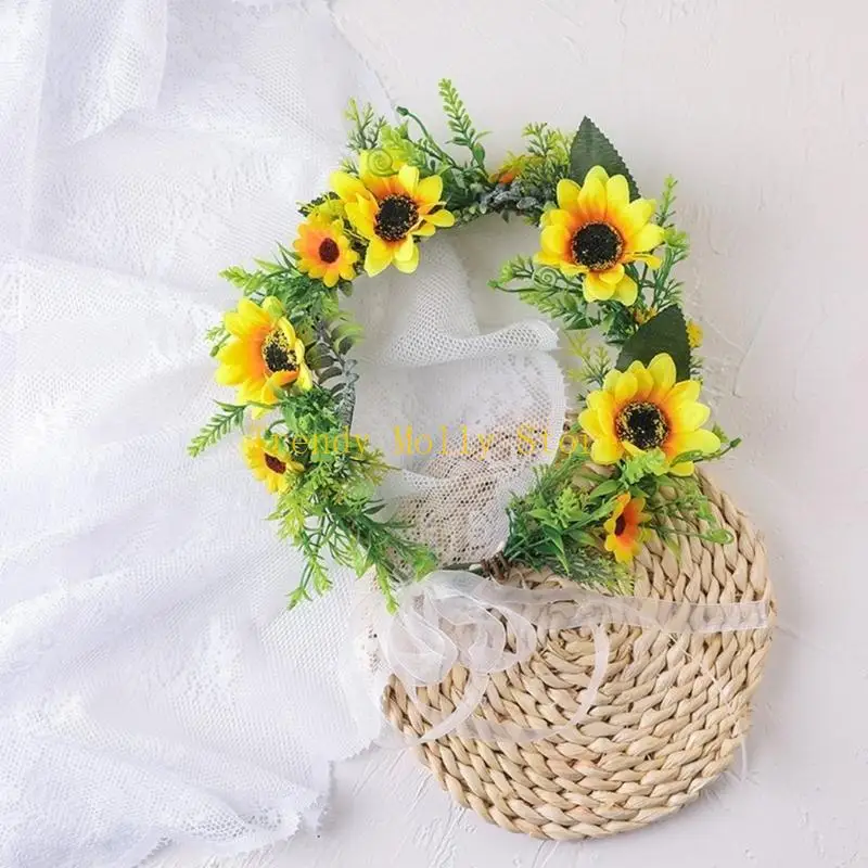 

N5KB Leaves Headbands Sunflowers Garlands Crown Bride Wear Party Wedding Supply