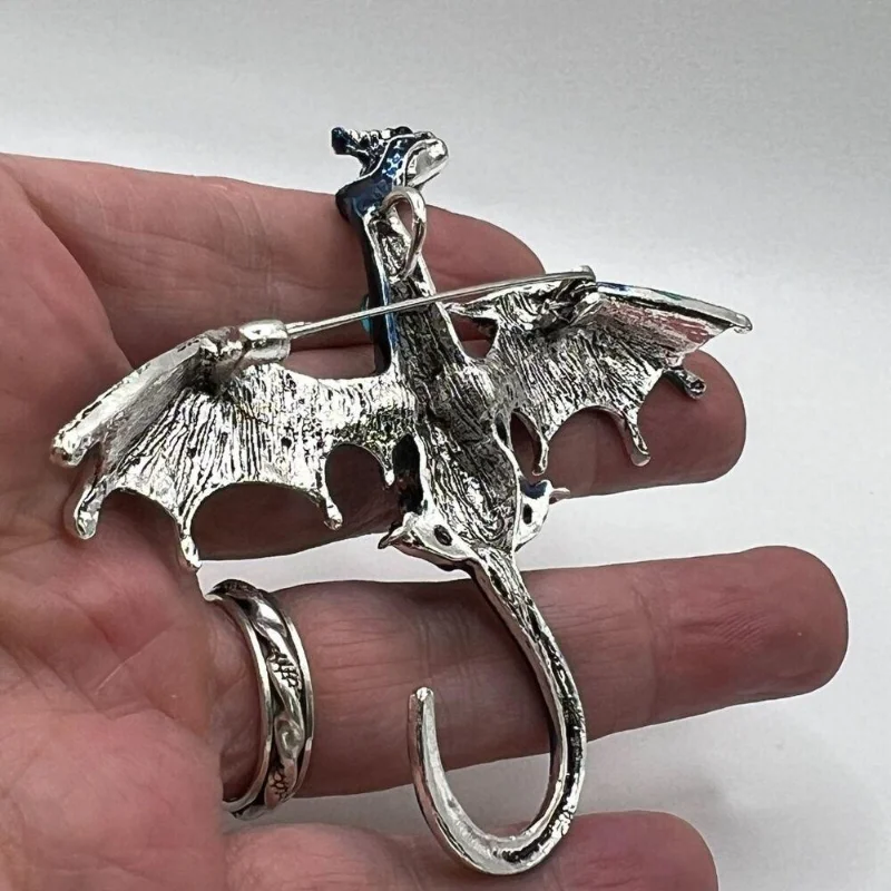 خمر نمط تصميم التنين بروش غرامة دبوس قلادة عالية الجودة الأزرق حجر الراين المينا الفضة زي حزب المرأة الملحقات #5