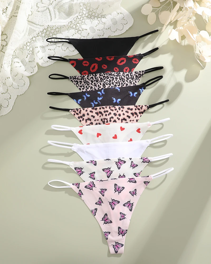 FINETOO 9PCS Seamless Underpants Women Ice Silk Thongs Sexy Low Waist Bikini T-back Female Traceless G-String Panties XS-XL