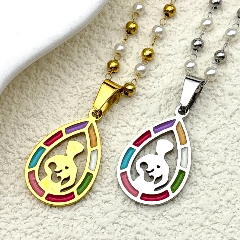 

Mom Breastfeed Baby Pendant Necklace For Women Men Stainless Steel Gold Color Enamel Mother Love Chain Jewelry Accessory