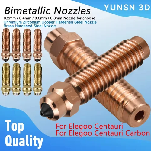 Boquilla bimetálica para impresora 3D Elegoo Centauri Carbon, boquillas de acero endurecido de cobre y cromo de 0,2/0,4/0,6/0,8mm