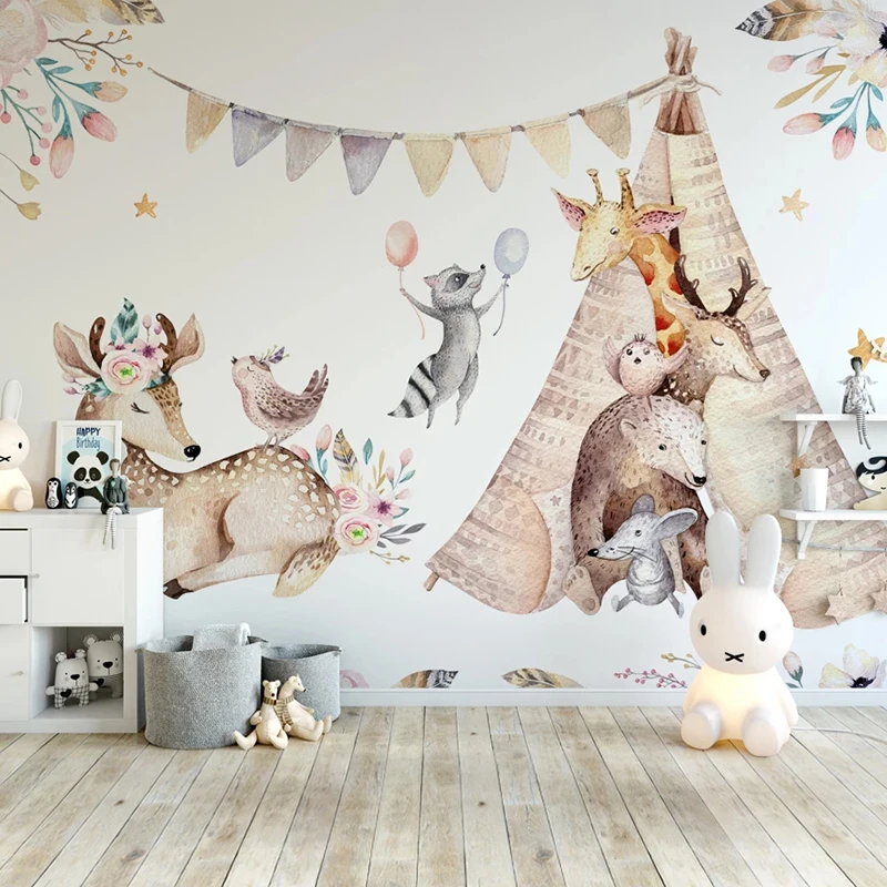 Custom 3D Mural Wallpaper Cartoon Animal Elk Giraffe Children Kids Room Bedroom Background Wall Painting Wall Papers Home Decor