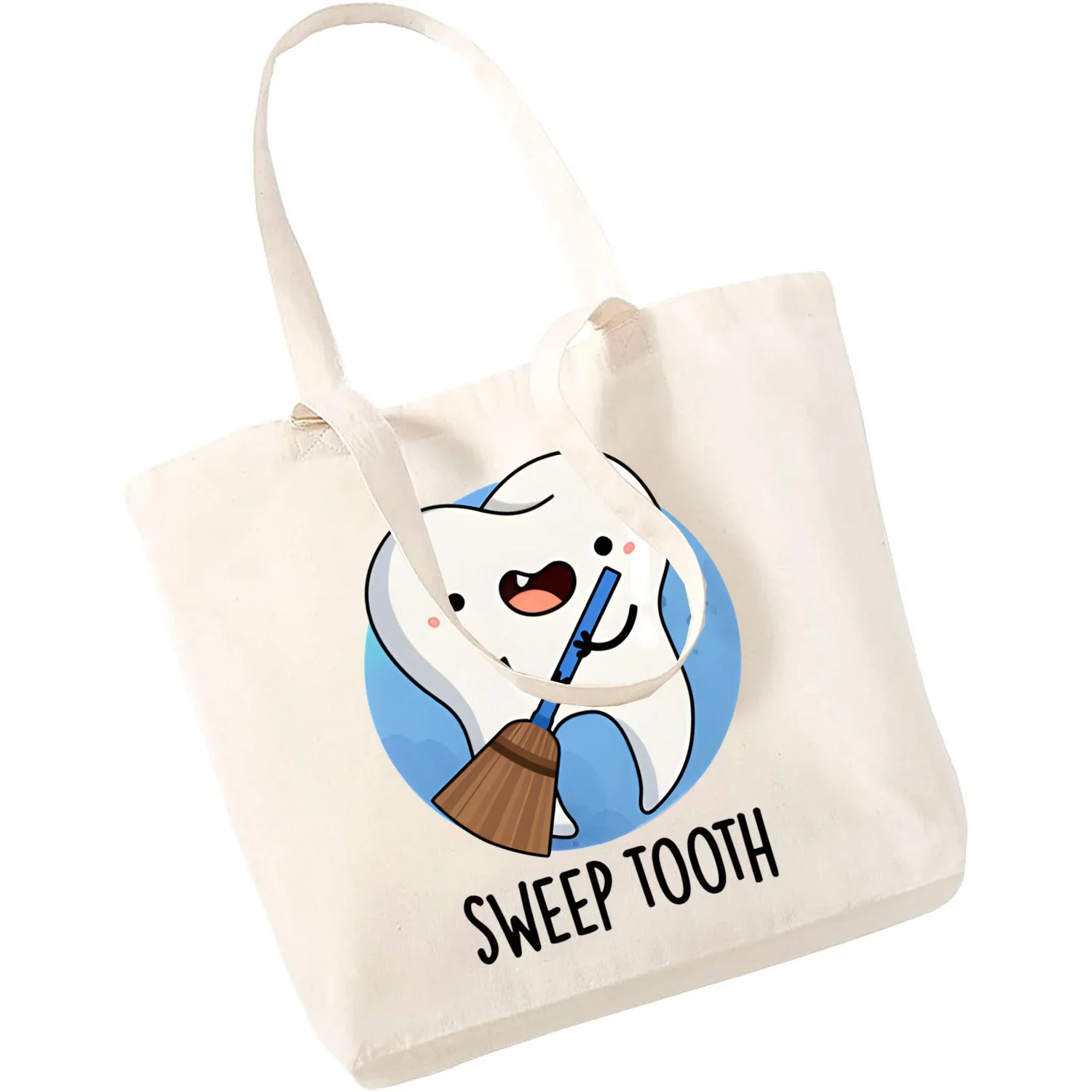 Aesthetic Funny Tooth Dentist Kawaii Shoulder Bag Art Canvas Bag Totes Simple Print Shopping Bags Girls Life Casual Pacakge