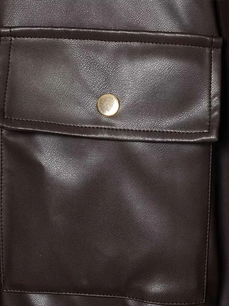 European and American style winter new arrival fashionable and simple women's lapel long-sleeved faux leather jacket with belt