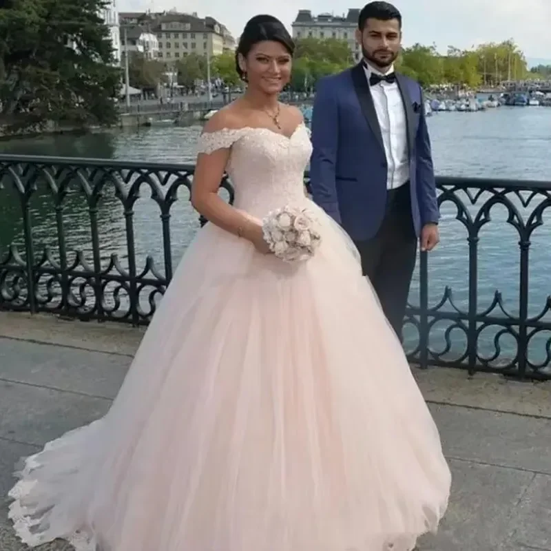 Customized Off The Shoulder Lace Ball Wedding Dresses For Custom Made De Noiva Beaded Tulle Bride Bridal Gown