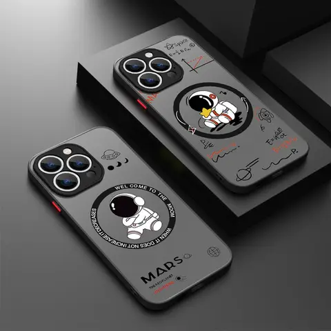 Magsafe 만화 우주 비행사 케이스 용 자기 iPhone 16 15 Pro Max 14 Pro 16 Plus 럭셔리 충격 방지 범퍼 하드 매트 커버