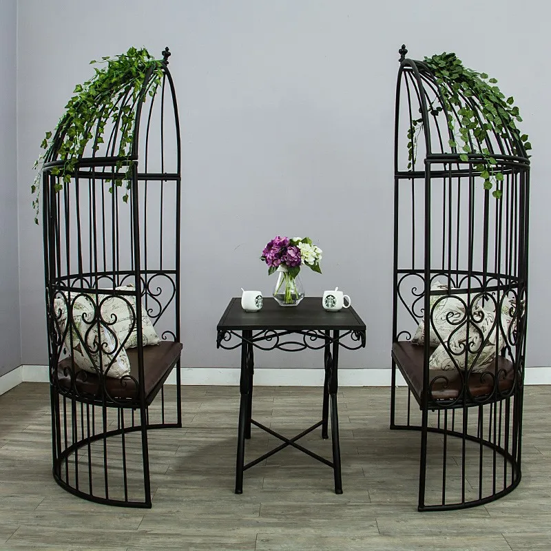European Style Wrought Iron Outdoor Furniture Semicircular Birdcage Floor Chair Garden Photography Set - Single Double Sofa
