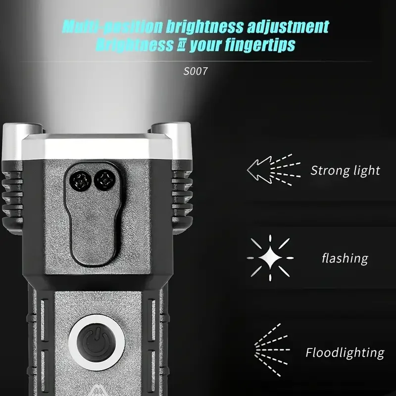 超高輝度 LED 懐中電灯 - 充電式多機能車用安全ハンマー、ウィンドウブレーカー付き（緊急用）（耐久性）