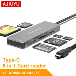 AJIUYU 5 in 1 Multifunction Type C CF XD MS SD M2/TF Smart Memory Card Reader Flash Drive Adapter Type C Laptop Computer Phone