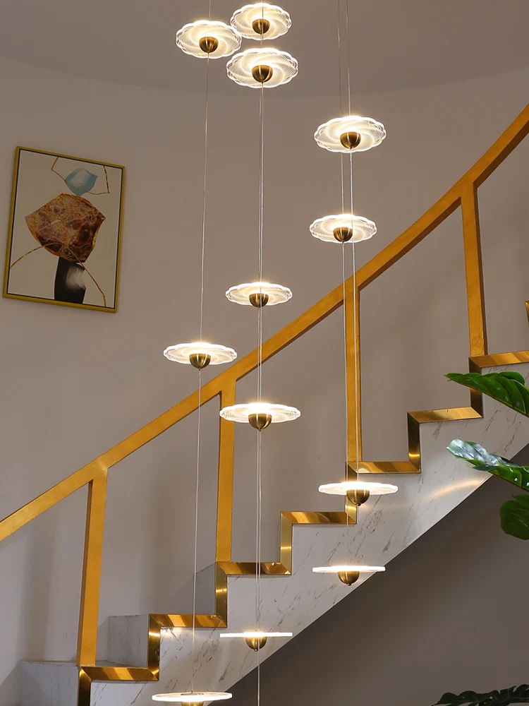 Staircase chandelier, duplex building, villa, loft, modern, simple, light luxury, courtyard, long shopping mall