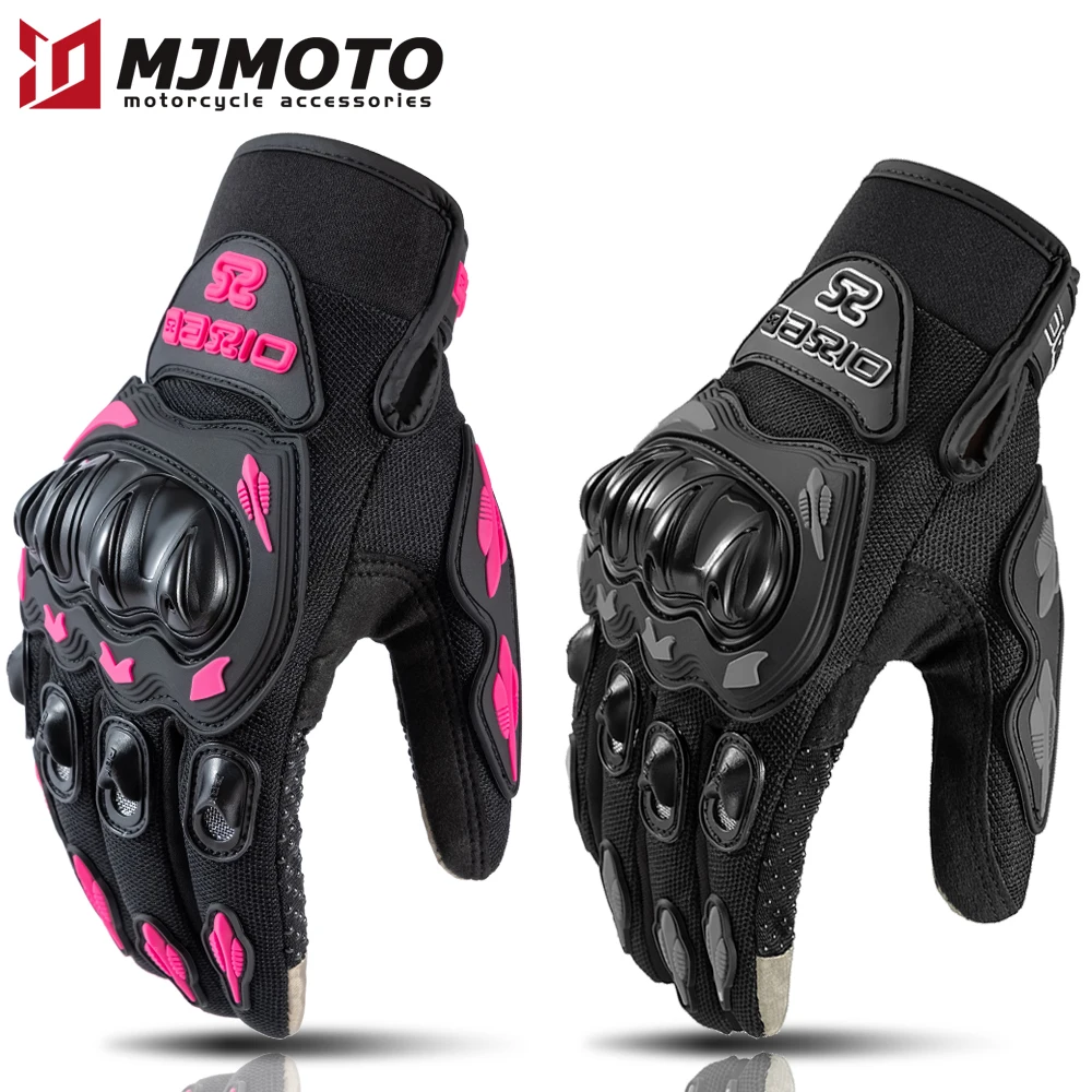 

Lady's Pink Black Motorcycle Gloves Women Summer Mesh Breathable Motocross Motorbike Moto Racing Gloves Touch Screen Gloves Men