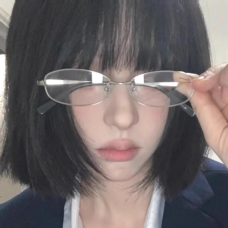 Y2K Harajuku Small Square Frame Glasses for Women Retro Metal Eyeglasses Clear Reading Spectacle Blue Light Blocking Eyewear