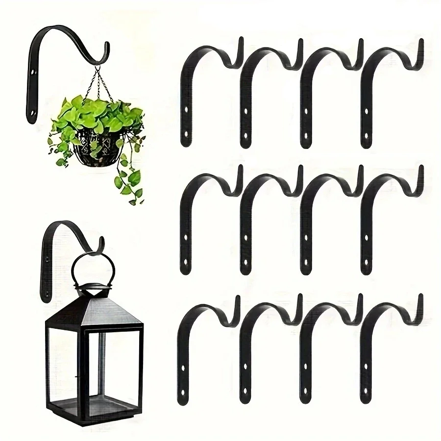 3/6Pcs J-Shape Wall Hook Metal Flower Pot Hanging Iron Hook Fixing Outdoor for Garden Wall Basket Plant Rack Bracket Decoration