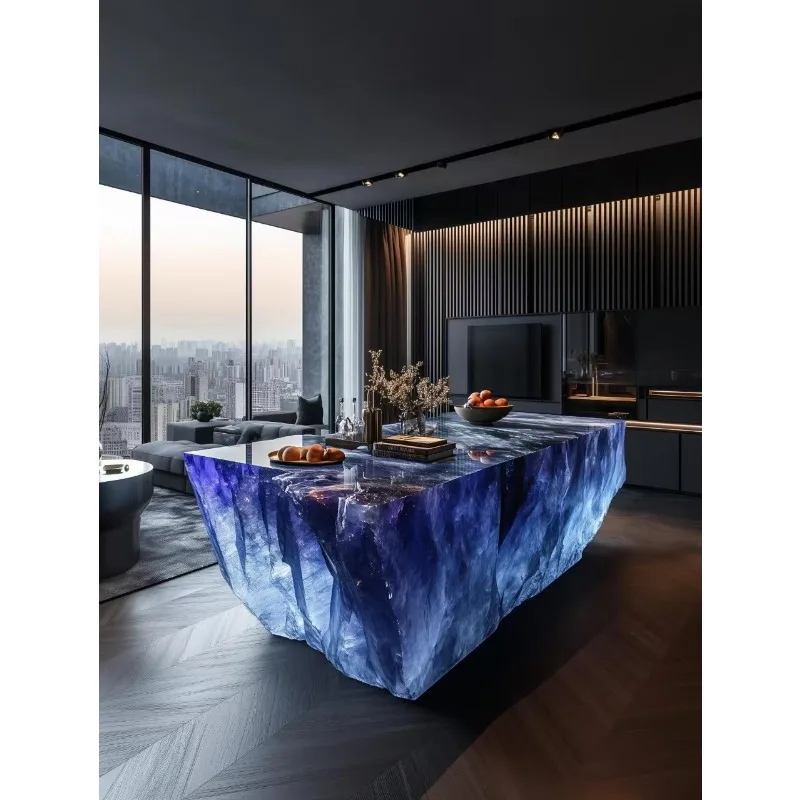 

Villa Home Glowing Crystal Island Platform Transparent Resin Glacier Tea Table Art