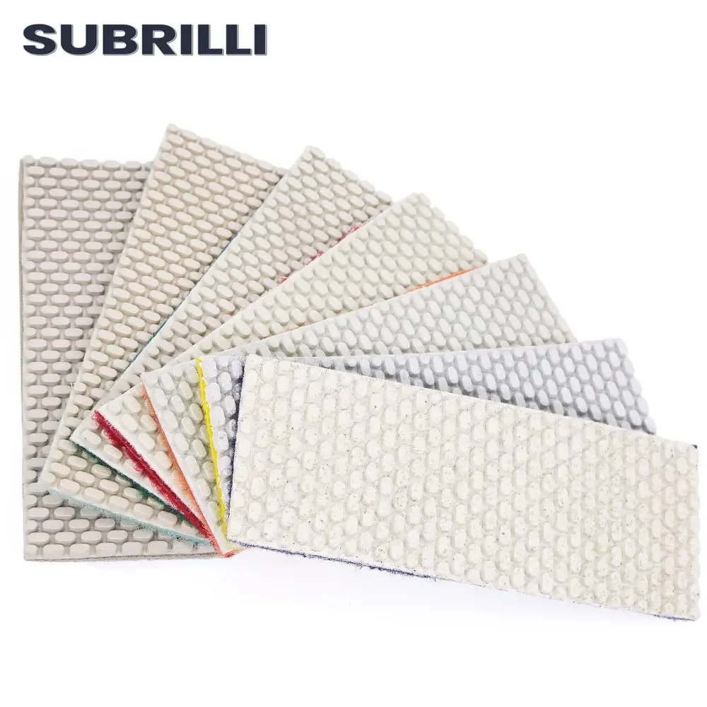 SUBRILLI Diamond Hand Polishing Pads Resin Bond Flexible For Concrete Glass Marble Stone Polishing Sheet With Rubber Backing Pad