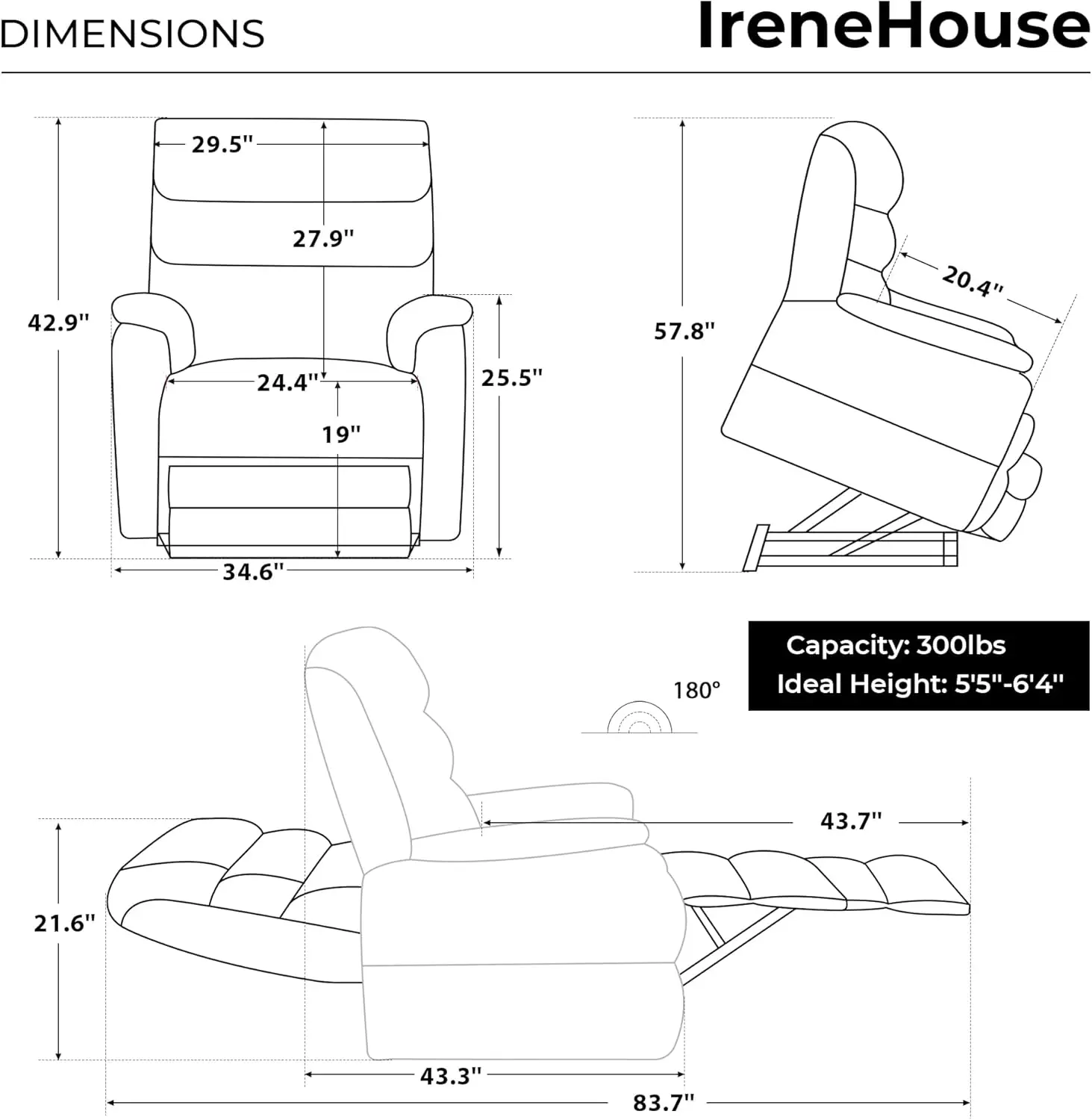 Tall Man Power Lift Chair Lay Flat Heat Massage Dual Motor Recliners for Elderly Electric Recliner Chairs,Extended Footrest