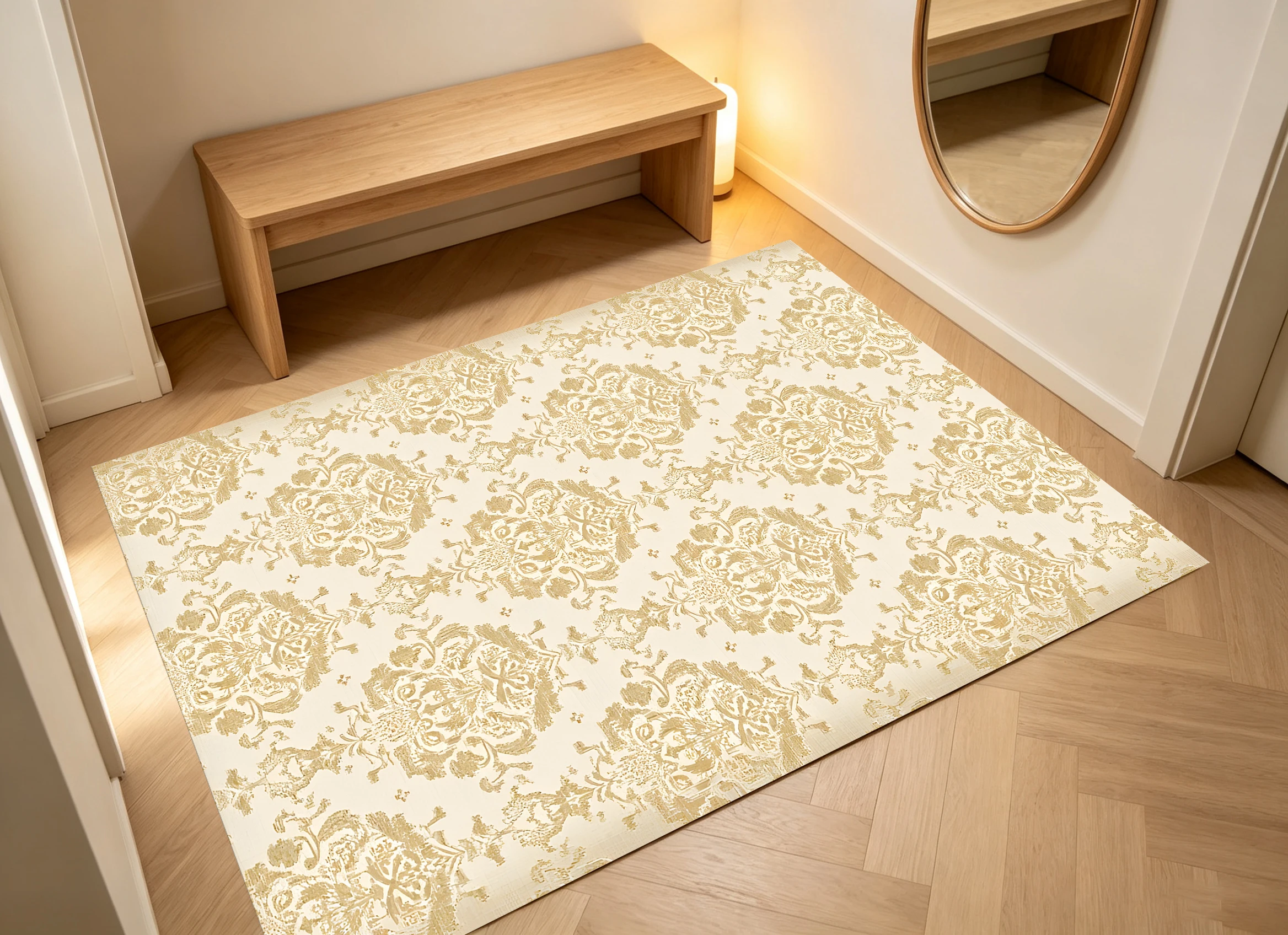 Beige European Retro Pattern 2D Rug, Soft & Comfortable, for Living Room & Bedroom, Enhances the Space & Adds a
