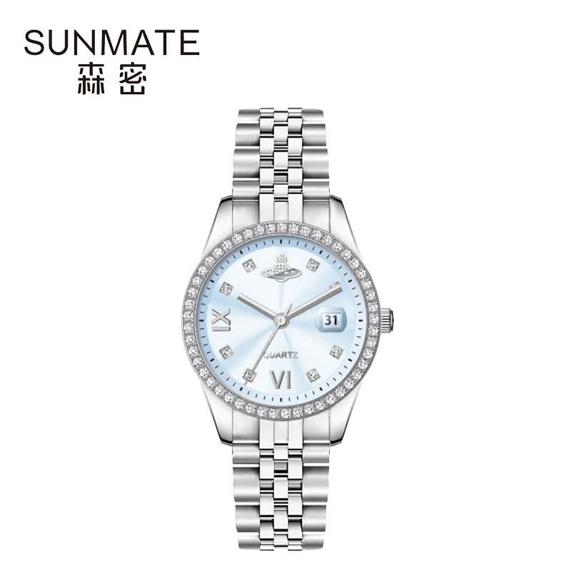 

Женские часы с бриллиантами, классический легкий люксовый бренд, элегантный водонепроницаемый металлический ремешок, модные кварцевые часы для женщин