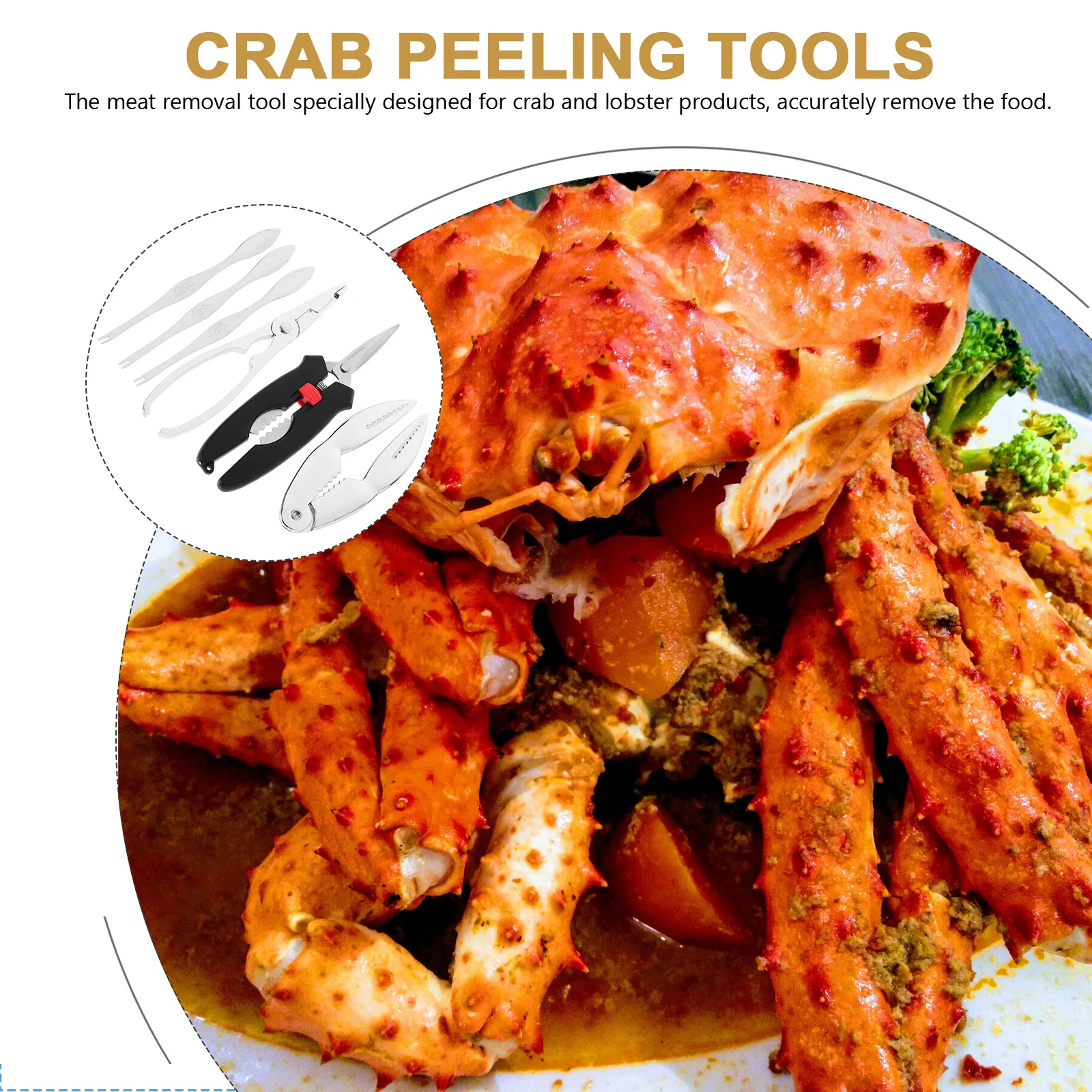 

1Set Complete Crab Eating Tools Set 6-Piece Stainless Steel Non-Rust Crab Peeling Tools for Lobster Shrimp Dining