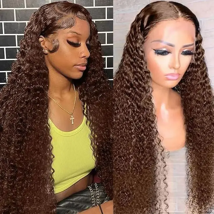 30 بوصة 200% الكثافة البني موجة عميقة 13x6 HD الدانتيل الجبهة قبل قطعها شعر الإنسان خصلات الشعر المستعار الإنسان للنساء شعر مستعار الإنسان