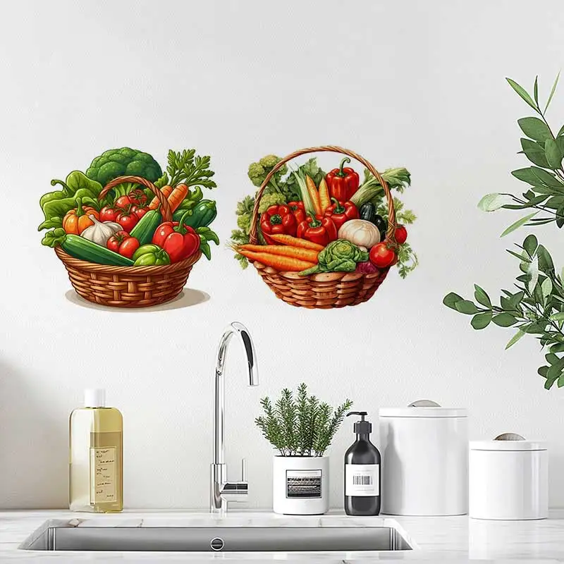 Self-Adhesive Vegetable Decoration Stickers for Wall Furniture Refrigerator Tile Smooth Surface Home Decor AA584