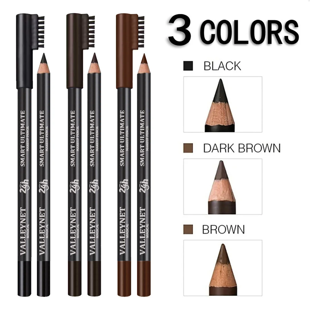 أقلام حواجب خشبية فائقة النعومة مع فرشاة من سلسلة الأسود والبني، لمسة نهائية غير لامعة، تركيبة مكياج عيون مقاومة للماء تدوم طويلاً #3