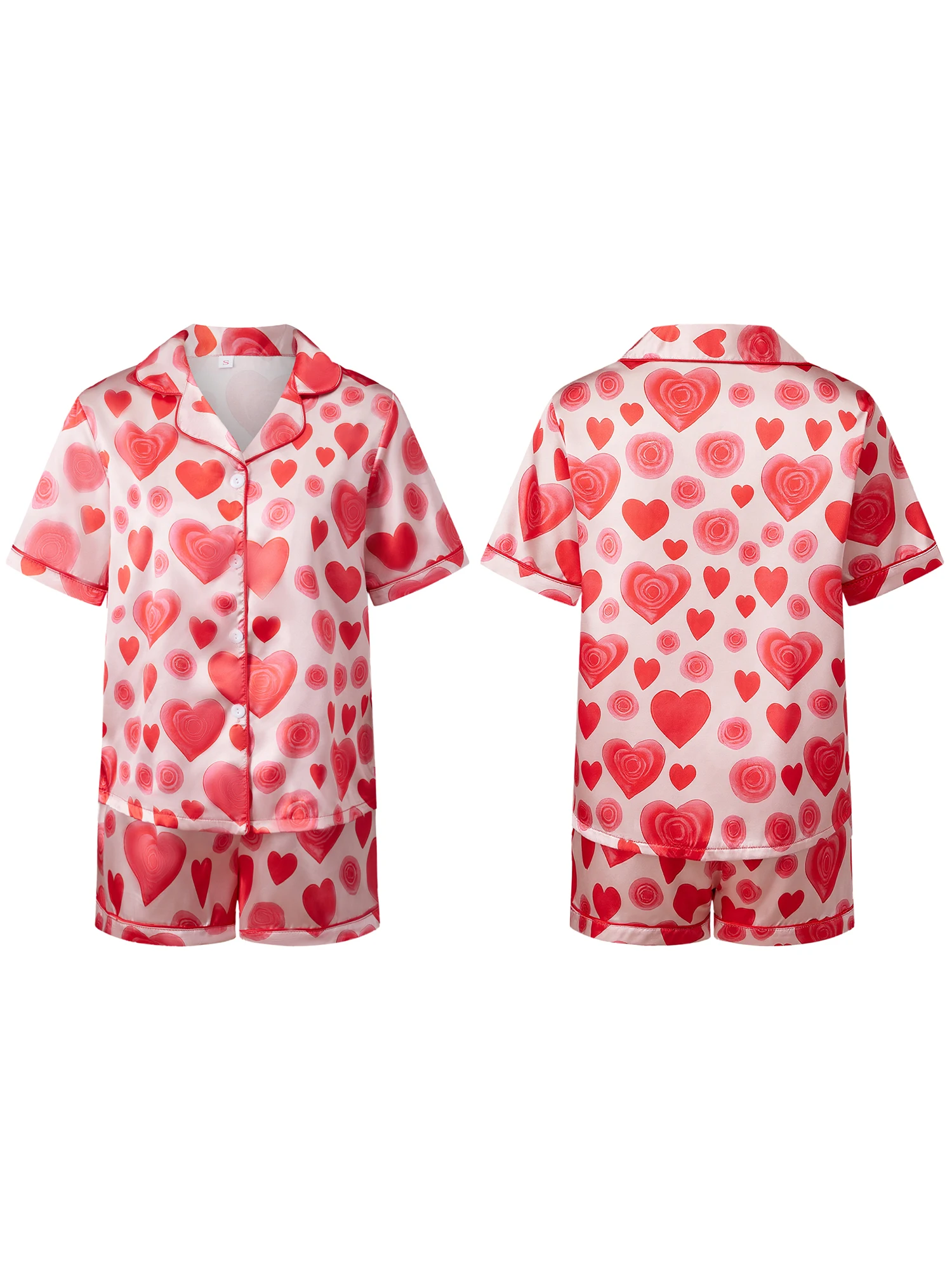 

Женский пижамный комплект с милым узором в виде сердечек, состоящий из топа с короткими рукавами и шорт — уютный комплект для сна из 2 предметов.