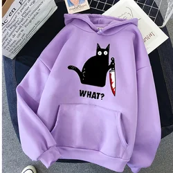 Funny CAT WHAT Oversized Hoodies for Women Clothes Pink Harajuku Print Funny Hip Hop Sweatshirt Clothing Streetwear Hoodies