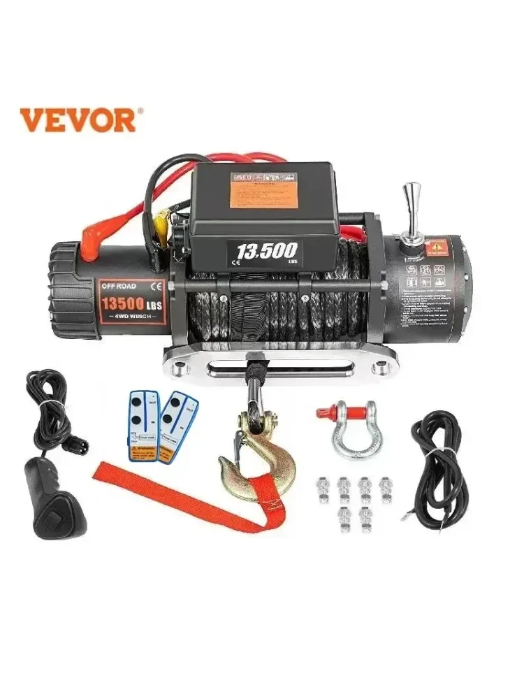 VEVOR 13500 LBS 12 V Elektrische Lier Synthetische Sleepkabel Lier 24 M/92FT Hijstakel voor 4X4 Auto Trailer ATV Truck Off Road Boot - afbeelding 2