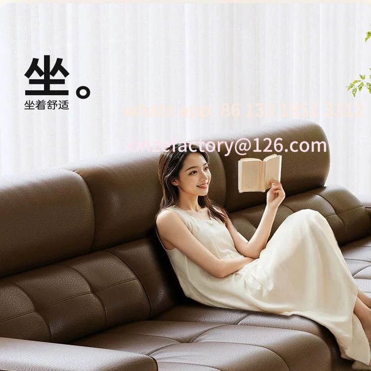 غرفة معيشة قابلة للتخصيص، صف مستقيم، أريكة جلدية عالية الجودة، وظيفة قابلة للتعديل، مسند ذراع، أريكة عالية الظهر #2