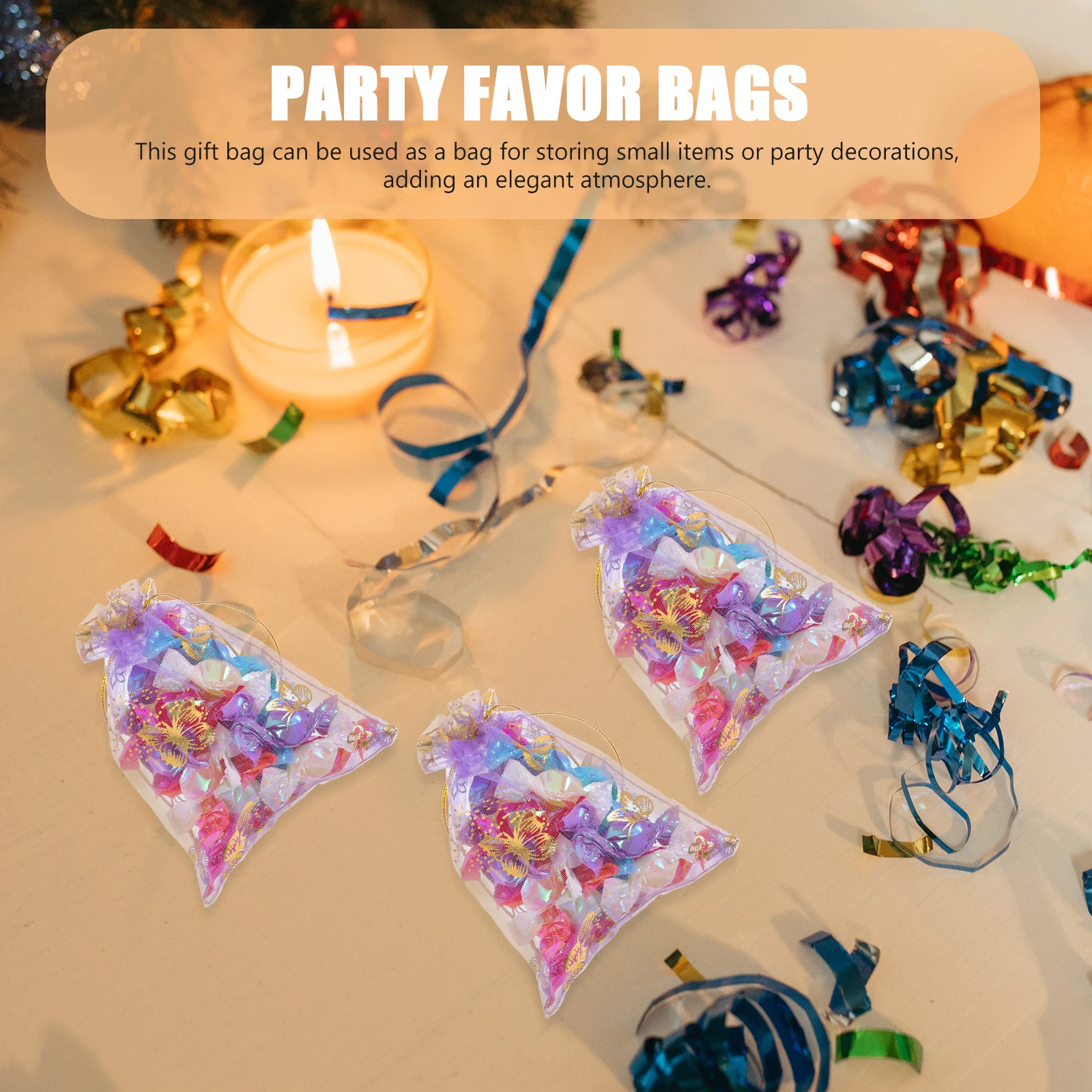 

50pcs Gift Bags Purple Butterfly Foil Mesh Wedding Birthday Party Favor Jewelry Storage Drawstring Bags Small Decorative
