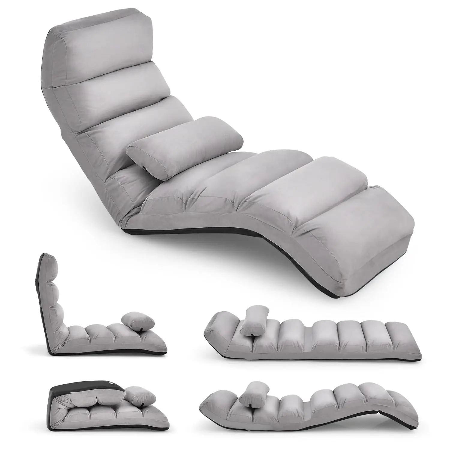 Foldable Floor Lounger, Chase Lounge with 5 Adjustable Positions, Adjustable Back Support & Footrest, Folding Floor Chair