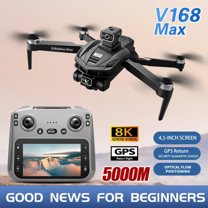 V168 MAX GPS Drone 8K Professional HD Dual Camera With Screen 5G WIFI FPV 360° Obstacle Avoidance Brushless RC Quadcopter Drone