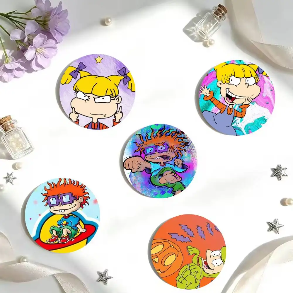 R-Rugrat C-Chuckie Angelica 25 32 44 58 75mm Round Badges Brooches Lapel Pins Fashion Accessory Holiday Present Gift