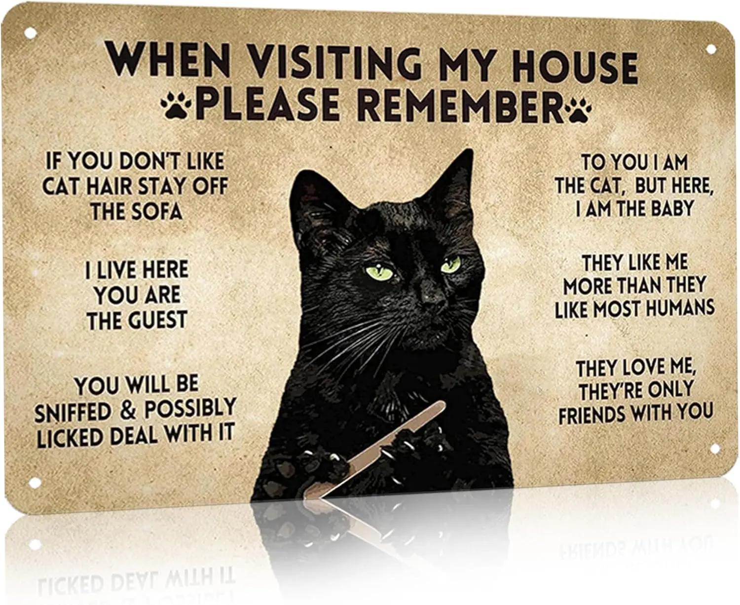 Funny Black Cat Vintage Metal Sign When Visiting My House Please Remember Sign for Home Living Room Bedroom Cat House Wall Decor