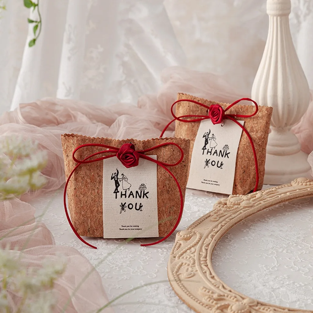 Empty Candy Favor Box Self Assembly Cork Wedding Favor Candy Box Cork Gift Box Rectangular For Wedding Reception Holiday Gift