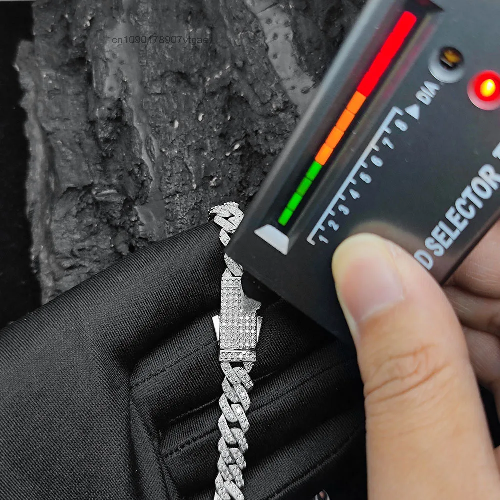 925 Nuoya Silver Jewelry 8mm Prong Cuban Link Chain Iced Out Pass Diamond Tester VVS Moissanite 925 Sterling Silver Necklace.